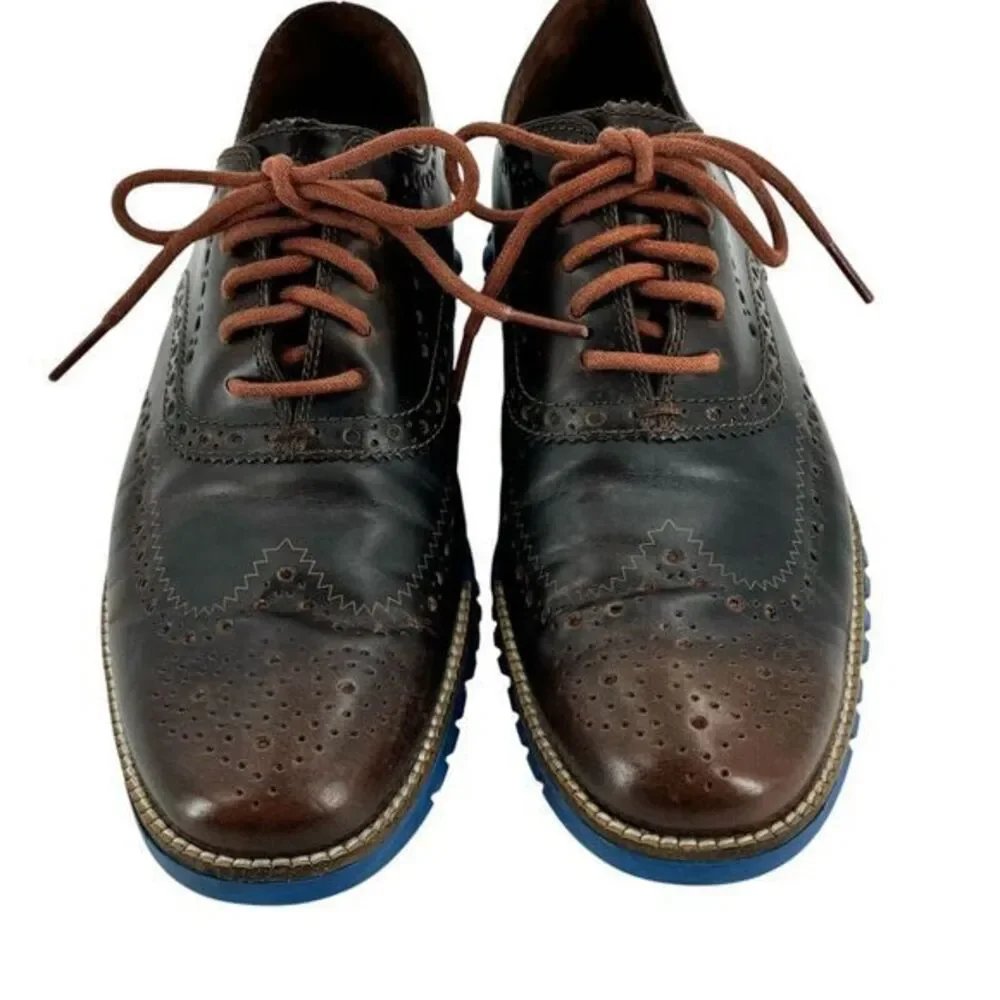Cole Haan Zerogrand‎ Wingtip Oxford Shoes C26207 Blue Brown Leather Men's 8 M